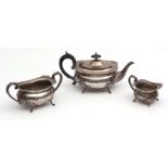 George V bachelor's three-piece tea set comprising tea pot, sugar basin and milk jug, each of oval