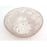 Lalique France modern circular glass bowl "Pinsons" pattern, post 1978, 23 1/2cm diameter