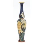 Late 19th century Doulton Lambeth faience vase decorated with daffodils by Katy Blake Smallfield,