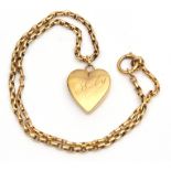 Antique yellow metal heart shaped photo locket and chain, the heart shaped locket is 20 x 18,