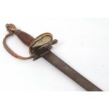 British Patent 1796 sword, the plain single edge blade to a brass hilt with folding shell guard (