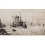 WILLIAM LIONEL WYLLIE RA RBA RE RI (1851-1931) “The Mauretania, Liverpool” black and white