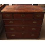 19th century oak cross-banded military chest with brass bound corners and recessed brass military