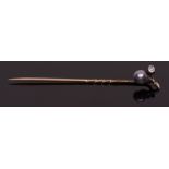 Edwardian grey pearl and diamond "sprig" tie-pin, the sprig set with a grey split pearl, 5mm