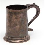 George III provincial mug of tapering circular form, with applied C-scroll handle, initialled (