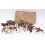 20th century collection of New Forest carved and painted wooden figures comprising timber wagon,