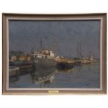 AR PETER MACDONAGH WOOD RSMA (1914-1982) "Sunday Morning in Surrey Docks" oil on board, signed and