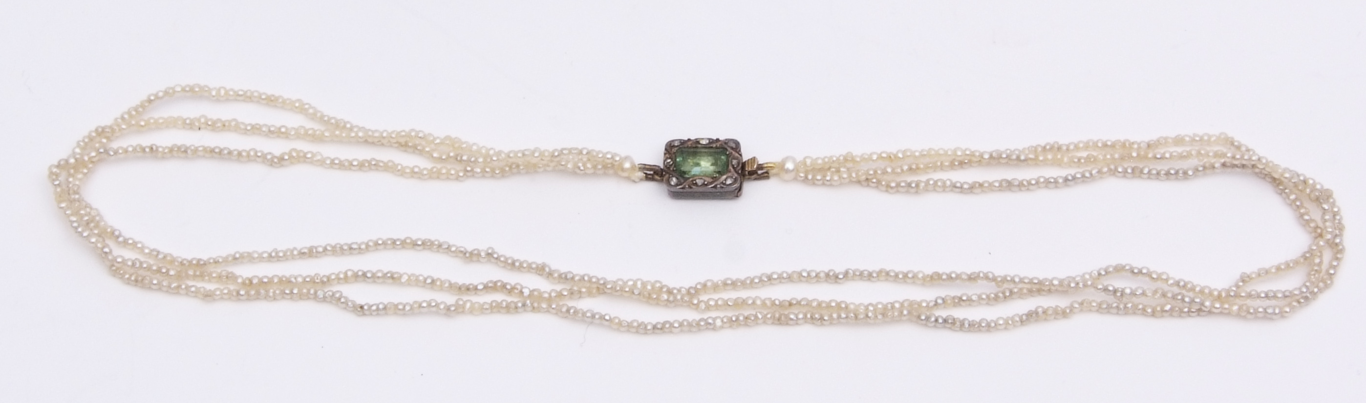Early 20th century seed pearl necklace, a triple row of tiny white seed pearls onto
