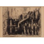 HARRY BECKER (1865-1928) Horse and cart black and white etching 20 x 25cm