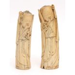 Two Chinese ivory carvings of immortals, 19 1/2cm high and 18cm high