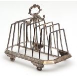 Victorian six-slice toast rack, the rectangular frame with engraved detail, canted corners and