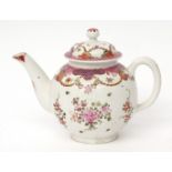 Lowestoft teapot and cover, circa 1780, decorated in polychrome enamels in Curtis pattern style with