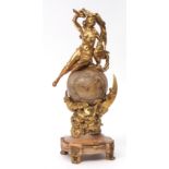 French late 19th century gilt bronze and variegated marble mantel timepiece, the spherical case