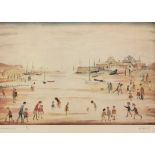 AR LAURENCE STEPHEN LOWRY RA (1887-1976) "On the Sands" coloured print, signed and numbered 3/500 in