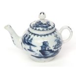 Fine Lowestoft toy or miniature teapot and cover, circa 1765, painted in underglaze blue with a