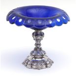 Late 19th/early 20th century Continental silver mounted and coloured glass mounted comport, the