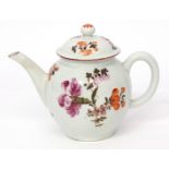 Lowestoft teapot and cover, circa 1780, finely painted by the Tulip painter with a large floral