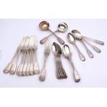 19th century composite quantity of Fiddle, Thread and Shell pattern flatware comprising eleven