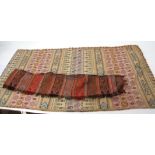 Mixed Lot: woven and fringed altar cloth detailed with striped stylised floral decoration, 220 x