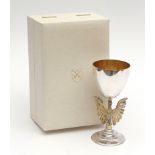 Elizabeth II parcel gilt and silver commemorative goblet, with polished bowl and stem modelled in