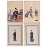 Four Chinese watercolours on silk depicting courtiers and members of the Imperial family in interior