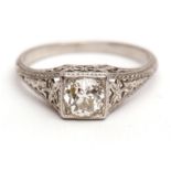 Early 20th century precious metal single stone diamond ring, an old brilliant cut diamond 0.50ct