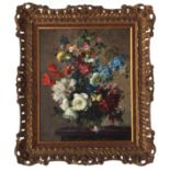 AR STUART SOMERVILLE (1908-1983) Still life study of mixed flowers in a glass vase oil on board,