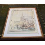 Herbert Finn, signed and dated 1904, watercolour, Figure before a cathedral, 52 x 34cms