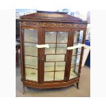 Arts & Crafts mahogany glazed triple door display cabinet with inlaid floral stylised detail with