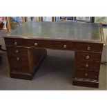 Good quality mahogany twin-pedestal partner's desk, each pedestal fitted with three drawers with