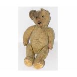 Possibly vintage Steiff styled mohair teddy bear with straw filled body with bead eyes (a/f),