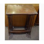 19th century mahogany set of four nesting tables with turned supports on sleigh style feet,
