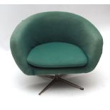 Jones Bros (John Lewis) turquoise upholstered swivel tub chair with chromium support, circa 1968,