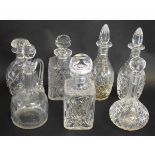 Mixed Lot: six assorted cut glass decanters, comprising a pair of decanters, two square formed