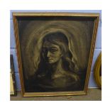 Tobroen Finn, signed and dated 1964, monotone oil on board, Head and shoulders portrait of a lady,