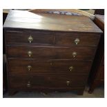 Late 18th century oak straight fronted chest of two over three full width drawers with brass droplet