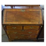 17th century walnut inlaid drop fronted bureau with fitted interior, the base fitted with two