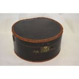 Black rexine and leather mounted hat box (a/f), 40cms diam