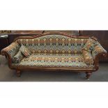 Victorian mahogany arch back scroll end sofa, upholstered in Liberty "Ianthe" design fabric,