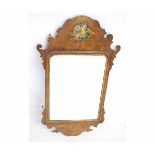 Georgian mahogany fretwork wall mirror with gilt slip and carved ho-ho bird to top (a/f), 43cms wide