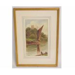 J Elvin, signed and dated 12, watercolour, Broads scene, 25 x 15cms