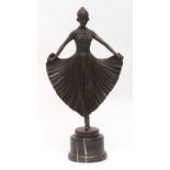 After D H Chiparus, bronze study of female dancer, standing en point clutching the fronds of her