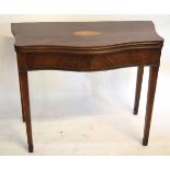 Georgian mahogany serpentine front fold-over tea table with satinwood inlay and oval shell inlay
