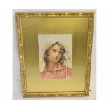 Charlotte M Alston, signed and dated 1892, watercolour, Head and shoulders portrait of a young