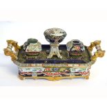 19th century Mason's Ironstone ink stand, decorated in blue, red and green with two gilded side