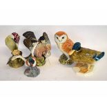 Group of five Beswick birds to include a seated mallard duck, model number 817, model of a jay,