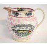 Sunderland lustre mid-19th century jug decorated with a view of a cast iron bridge over the River
