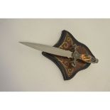 Lord of the Rings tribute dagger with printed panels of Gandalf the Grey on a painted shield