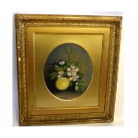 Annie C Cole, signed, oil on board, Study of apple and wild flowers 30 x 25cms