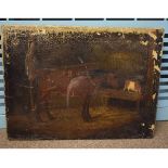 C L initialled, oil on canvas, Stable interior with horse and cow, 30 x 40cms unframed